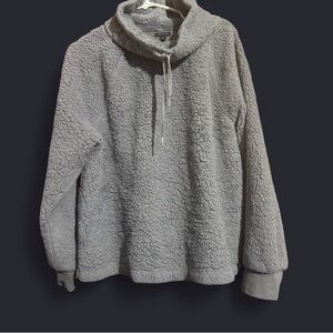 Ann Taylor Gray Sherpa Fleece Hoodie Pullover XL Cozy Lounge